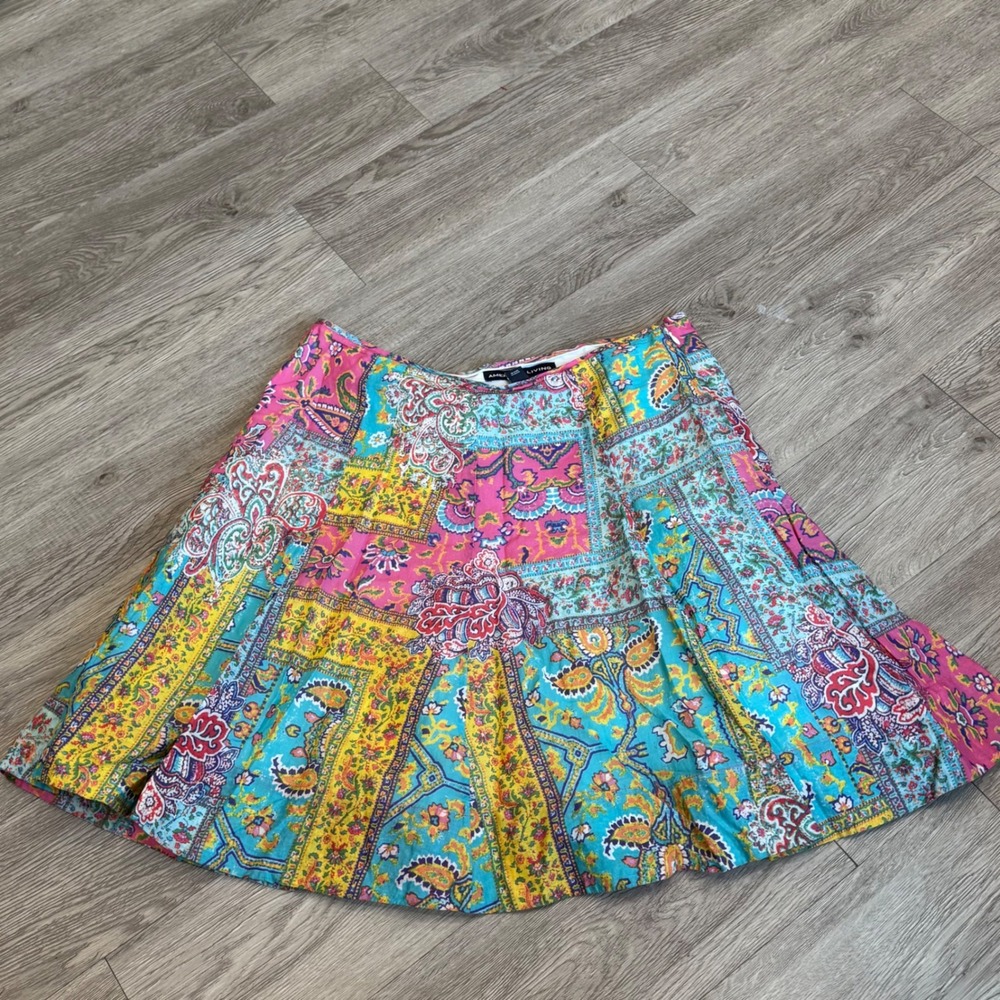 American‎ Living Women 8 Multicolor Paisley Patchwork Cotton A-Line Skirt